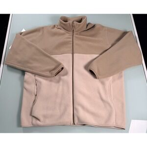 Uniqlo Fleece Jacket Mens XL Color Blocked Tan Full Zip Light Weight Long Sleeve